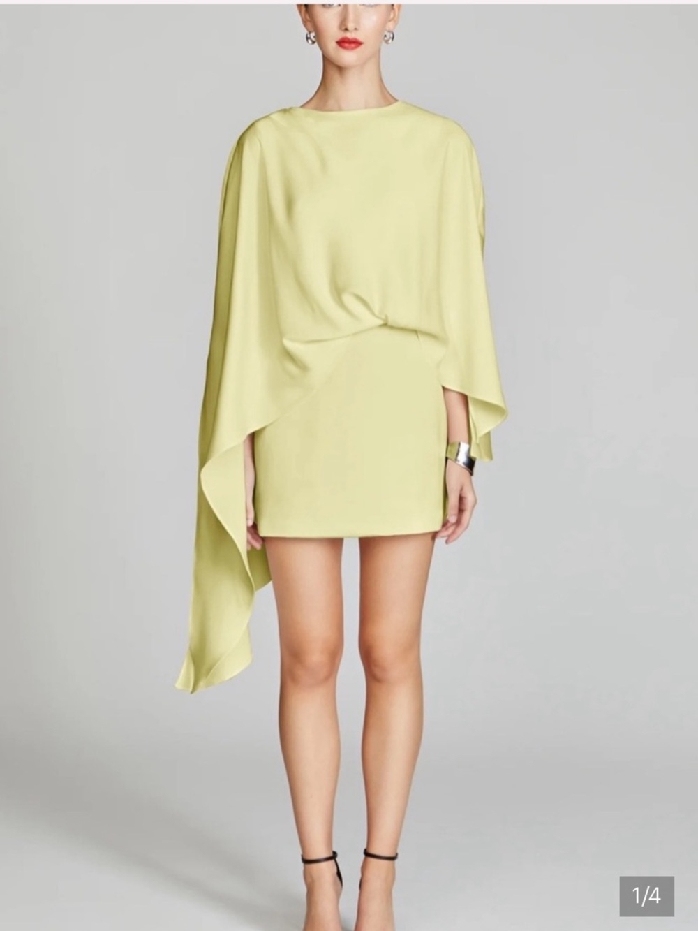 Halston Elegant Lemon yellow Asymmetric Cape Mini Dress Sz 4